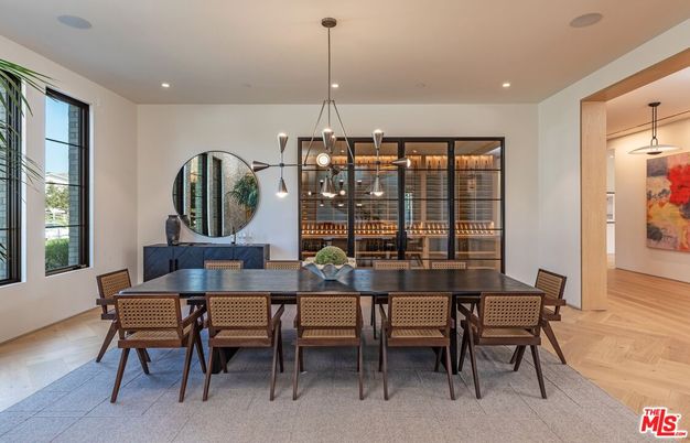 Dining room, Interior, Pendant Lights, Recessed Lighting, Wood Texture Flooring