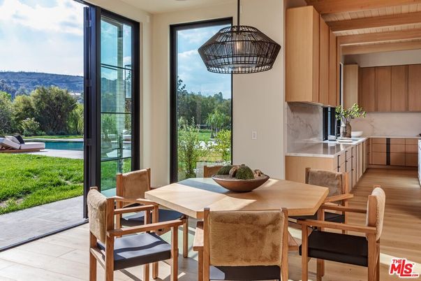 Dining room, Interior, Pendant Lights, Wood Texture Flooring