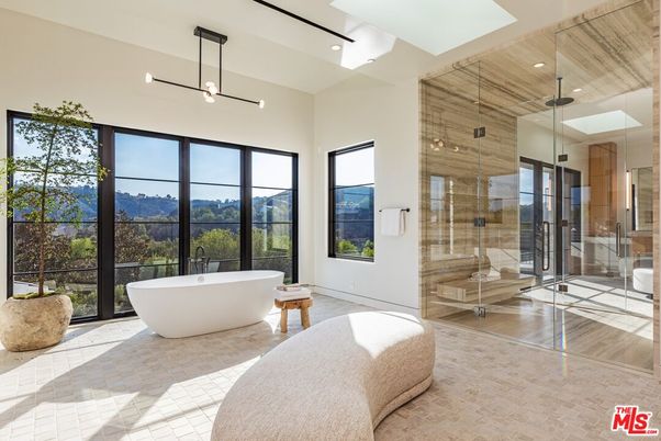 Bathroom, Free Standing Baths, Glass Shower, Interior, Pendant Lights, Recessed Lighting