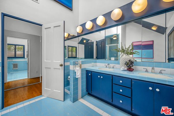 Bathroom, Dual Sink Vanities, Interior, Tile Countertops, Wood Texture Flooring