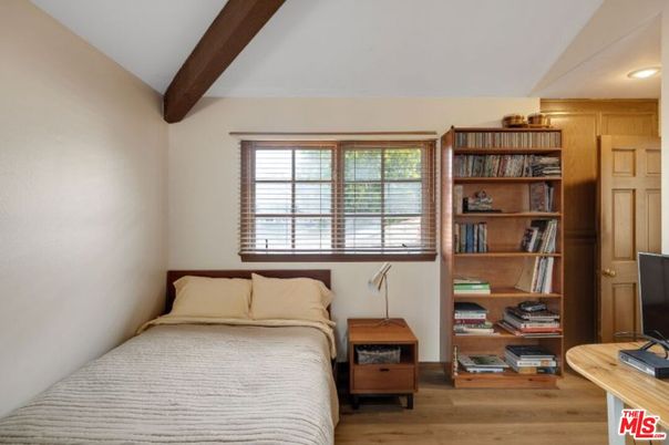 Bedroom, Interior, Recessed Lighting, Wooden Beams, Wood Texture Flooring
