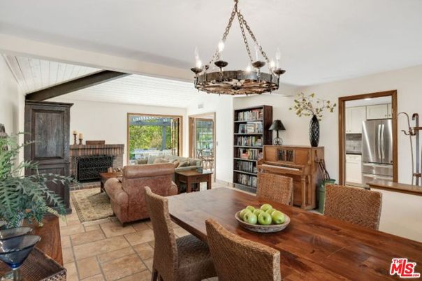 Chandelier, Dining room, Fireplace, Interior, Kitchen, Living room, Stainless Steel Appliances