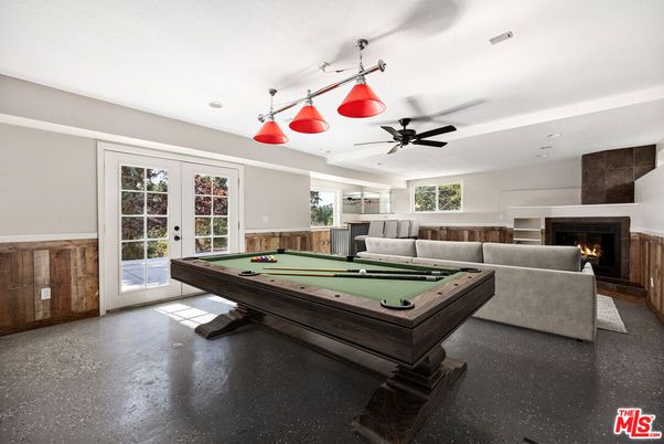 Billiard Table, Fireplace, Game Room, Interior, Living room, Pendant Lights, Recessed Lighting