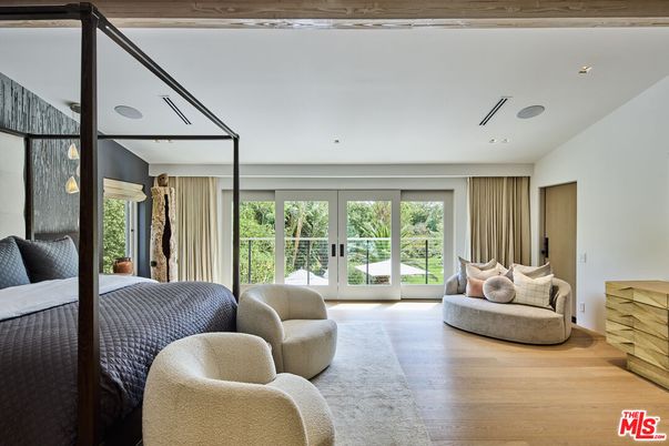 Bedroom, Interior, Recessed Lighting, Wooden Beams, Wood Texture Flooring