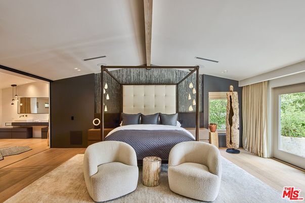 Bedroom, Interior, Pendant Lights, Recessed Lighting, Wood Texture Flooring