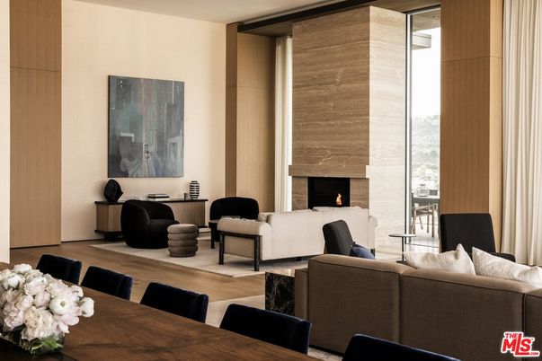 Dining room, Fireplace, Interior, Living room, Wood Texture Flooring