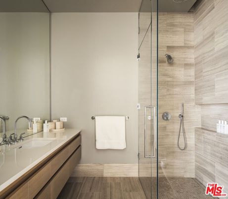 Bathroom, Glass Shower, Interior, Wood Texture Flooring