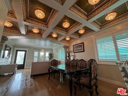 Dining room, Interior, Recessed Lighting, Wood Texture Flooring