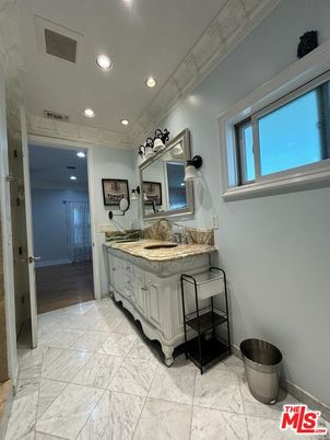 Bathroom, Interior, Marble, Recessed Lighting, Wood Texture Flooring