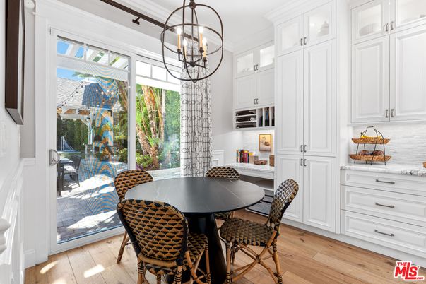 Dining room, Interior, Pendant Lights, Wood Texture Flooring