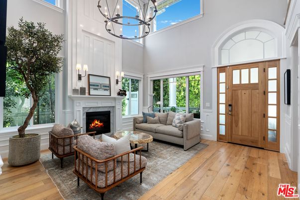 Fireplace, Interior, Living room, Pendant Lights, Wood Texture Flooring