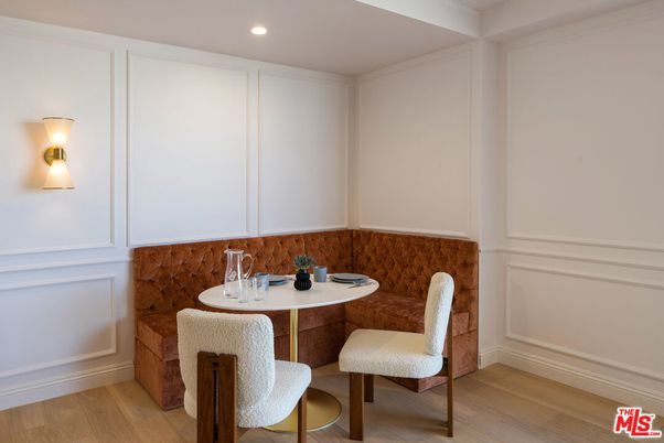 Dining room, Interior, Recessed Lighting, Wood Texture Flooring