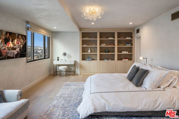 Bedroom, Chandelier, Interior, Recessed Lighting, Wood Texture Flooring