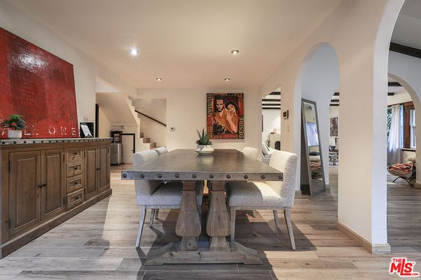 Dining room, Interior, Recessed Lighting, Wood Texture Flooring