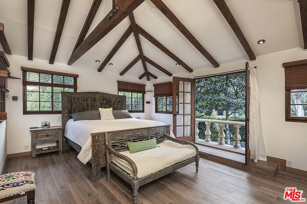 Bedroom, Interior, Recessed Lighting, Wooden Beams, Wood Texture Flooring
