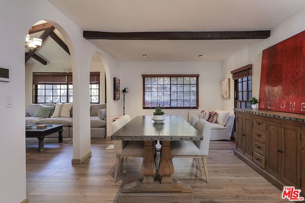 Dining room, Interior, Living room, Recessed Lighting, Wooden Beams, Wood Texture Flooring