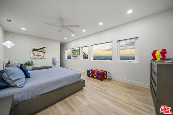 Bedroom, Interior, Pendant Lights, Recessed Lighting, Wood Texture Flooring