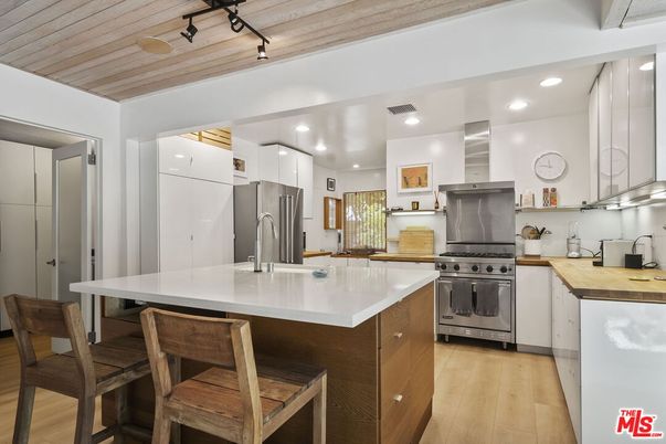 Interior, Kitchen, Recessed Lighting, Stainless Steel Appliances, Wooden Ceilings, Wood Texture Flooring