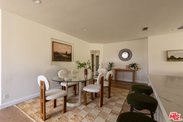 Dining room, Interior, Recessed Lighting, Wood Texture Flooring
