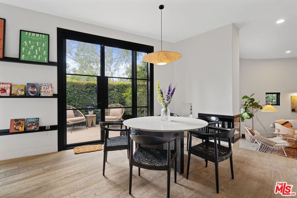 Dining room, Interior, Pendant Lights, Recessed Lighting, Wood Texture Flooring