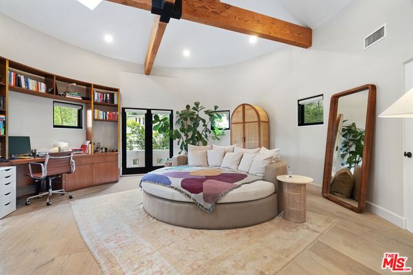 Home Office, Interior, Recessed Lighting, Wooden Beams, Wood Texture Flooring