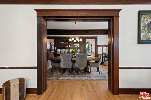 Dining room, Interior, Pendant Lights, Wood Texture Flooring