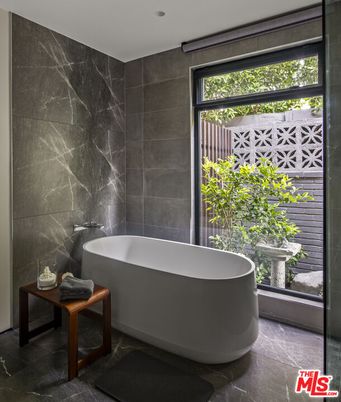 Bathroom, Free Standing Baths, Interior, Marble Walls, Recessed Lighting