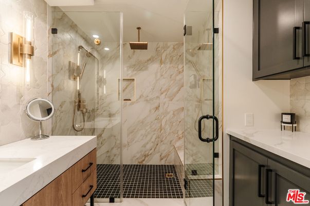 Bathroom, Glass Shower, Interior, Marble Walls
