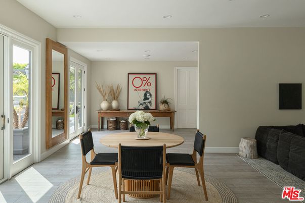 Dining room, Interior, Recessed Lighting, Wood Texture Flooring