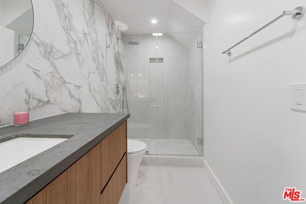 Bathroom, Glass Shower, Interior, Marble Walls, Recessed Lighting