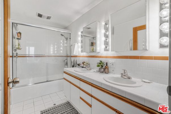 Bathroom, Dual Sink Vanities, Glass Shower, Interior, Tile Countertops