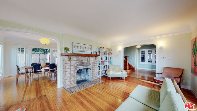 Dining room, Fireplace, Interior, Living room, Wood Texture Flooring