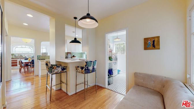 Dining room, Interior, Kitchen, Pendant Lights, Recessed Lighting, Wood Texture Flooring