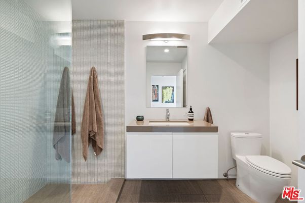 Bathroom, Glass Shower, Interior, Wood Texture Flooring