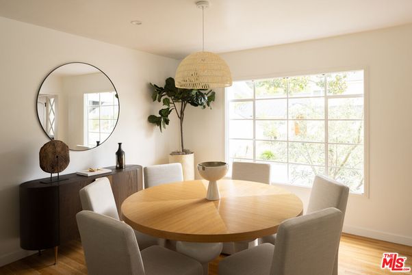 Dining room, Interior, Pendant Lights, Wood Texture Flooring