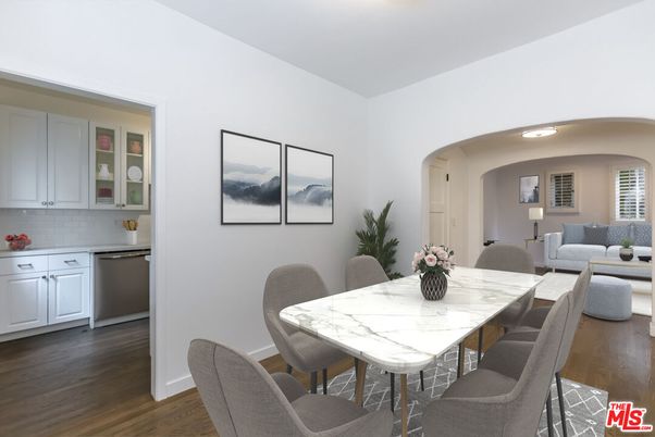Dining room, Interior, Kitchen, Recessed Lighting, Wood Texture Flooring