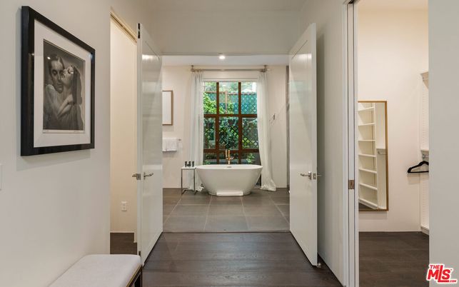 Bathroom, Free Standing Baths, Interior, Recessed Lighting, Wood Texture Flooring