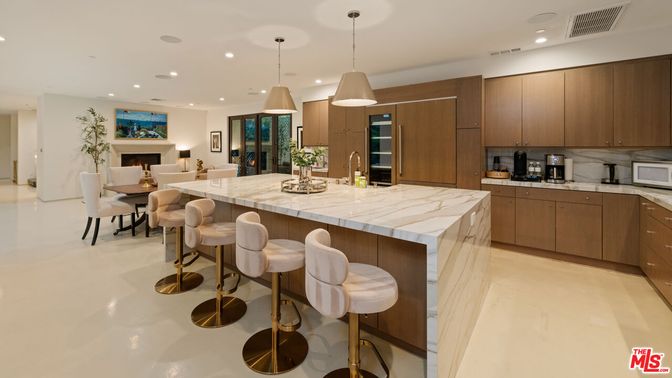Dining room, Fireplace, Interior, Kitchen, Pendant Lights, Recessed Lighting, Stainless Steel Appliances