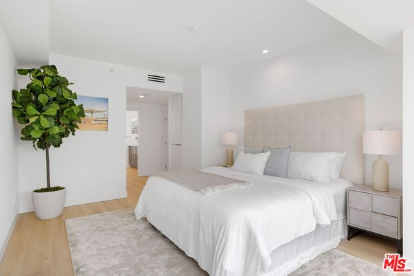Bedroom, Interior, Recessed Lighting, Wood Texture Flooring