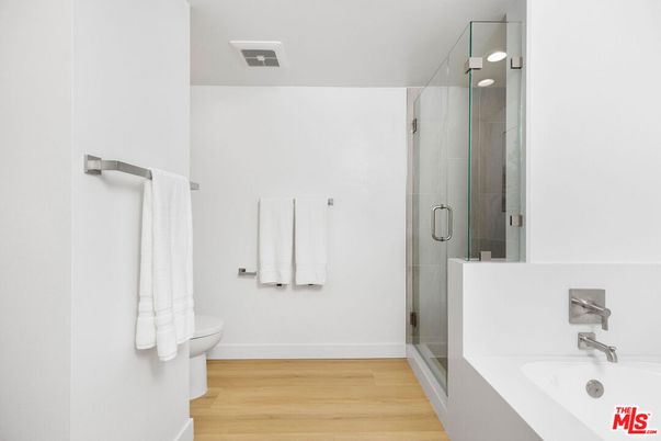 Bathroom, Glass Shower, Interior, Wood Texture Flooring