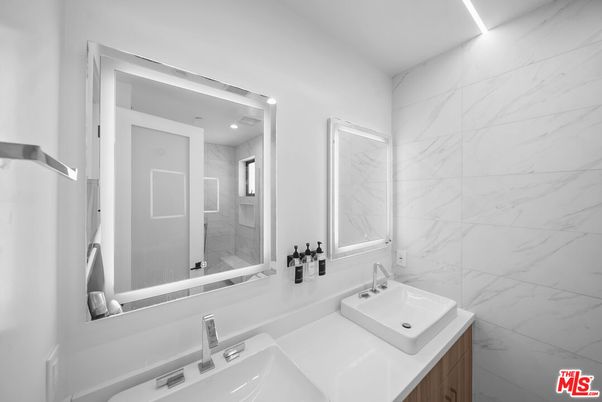 Bathroom, Glass Shower, Interior, Marble Walls, Recessed Lighting