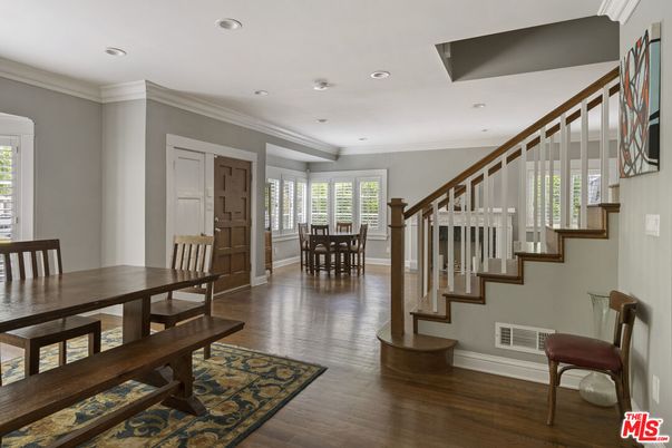 Dining room, Interior, Recessed Lighting, Wood Texture Flooring
