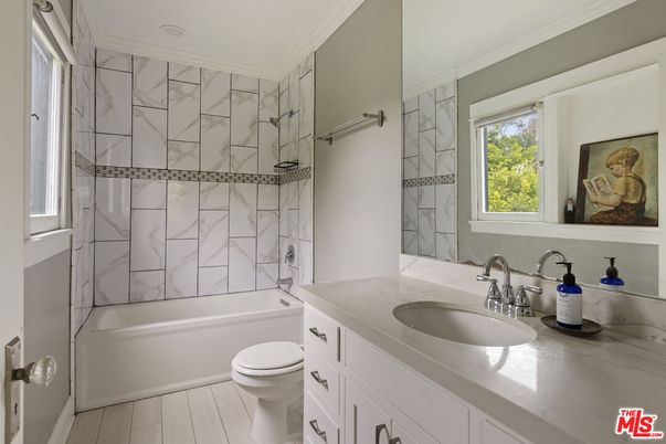 Bathroom, Interior, Marble Walls, Wood Texture Flooring