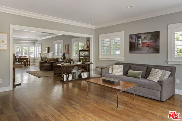 Dining room, Interior, Living room, Recessed Lighting, Wood Texture Flooring