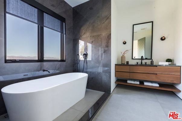 Bathroom, Dual Sink Vanities, Free Standing Baths, Glass Shower, Interior, Marble Walls