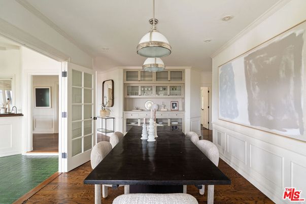 Dining room, Interior, Pendant Lights, Wood Texture Flooring