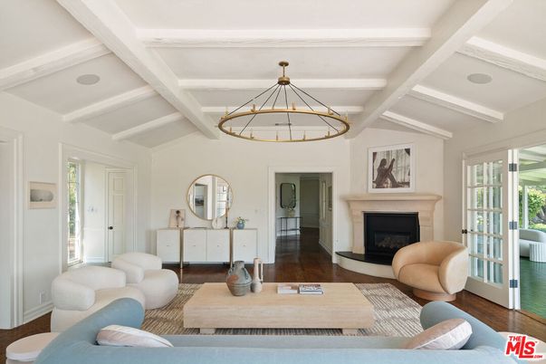 Fireplace, Interior, Living room, Pendant Lights, Wood Texture Flooring