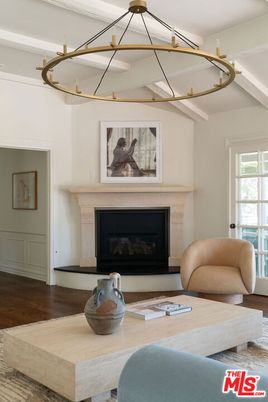 Fireplace, Interior, Living room, Pendant Lights, Wood Texture Flooring