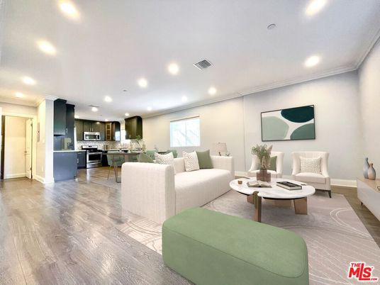 Interior, Kitchen, Living room, Recessed Lighting, Wood Texture Flooring