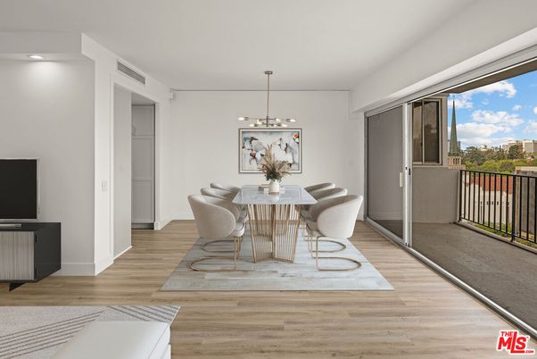 Dining room, Interior, Pendant Lights, Recessed Lighting, Wood Texture Flooring